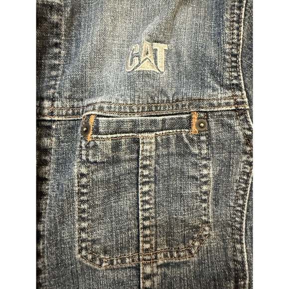 Vintage CAT Denim Jacket Womens Extra Large Blue Snap Front Stretch Workwear Y2K - Picture 4 of 10